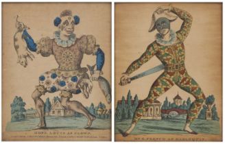 Two 19th century prints Mr G French as harlequin and Louis as clown published by John Redington 21cm