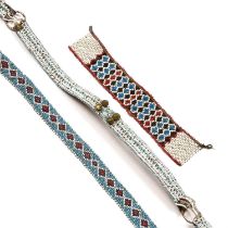 Three pieces of South African bead work with geometric decoration including a belt 100cm in length,