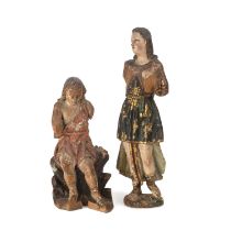 Two 17th/18th century continental carved polychrome figures the largest 21cm high Provenance: