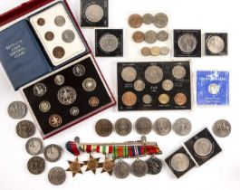 WWII campaign medals awarded to R.S Welsh 558774 and a group assorted commemorative coins/