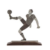 Lucien Gerfaux, an Art Deco cut chrome football figure 25cm wide 26cm high.