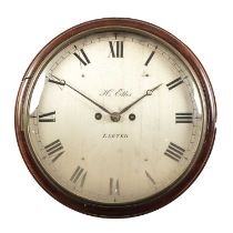 A 19th century mahogany dial clock, the 12" silvered Roman dial signed H Ellis, Exeter. The twin