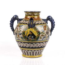 A 19th century Italian tin glazed vase 38cm wide 39cm high