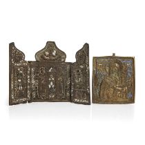 A 19th century Greek orthodox brass icon 7.5cm x 9cm icon and another icon.