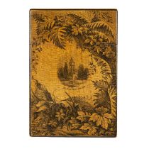 A Mauchline ware Sycamore pen work card case depicting Burns Monument, made of wood which grew