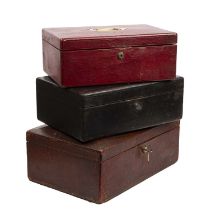 Three leather bound dispatch boxes belonging to the late Archibald John Stephens QC the largest 43cm