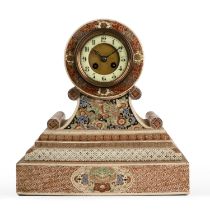 A Japanese Satsuma porcelain cased mantle clock with an enamelled dial, 34cm widen 19cm deep 35cm