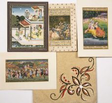Four Indian gouache paintings one signed RG Sharma 17cm x 22cm (4)