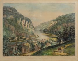 A 19th century American coloured lithograph of Harpers Ferry, Virginia published by Currier and Ives