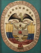 A 19th century post 1863 United States of Columbia coat of arms for the Tequendama 4th Battalion.