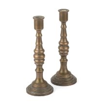 A pair of 19th century heavy gun metal candlesticks 23cm high. Provenance: Malcolm Deas Collection