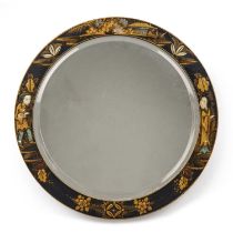 An early 20th century circular wall mirror with chinoiserie decoration and bevelled glass 36cm