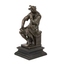 After Michelangelo, Lorenzo de Medici bronze sculpture in the manner of Barbedienne Fondeur (1810-