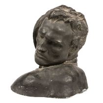 Jeff Lambeaux (1852-1908) Male head and shoulder bust, plaster 38cm wide 40cm high crack around