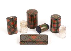 Mauchline ware Tartan to include Prince Charlie and McDuff vinaigrettes, Cumyn pin cushion,