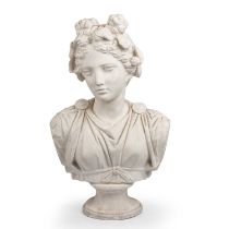 A late 19th/early 20th century plaster head and shoulder female bust 41cm wide 67cm high small