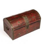 An early 20th century eastern painted hardwood dome topped trunk with brass mounts 53cm wide 28cm