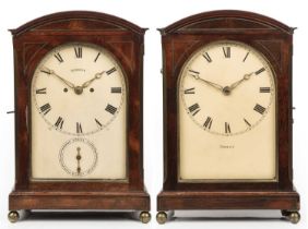 A 19th century rosewood double sided table clock, the arched painted Roman dial signed Desbois