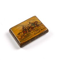 A Mauchline ware snuff box with painted pen work by Smith 7.5cm x 5cm