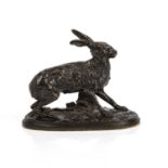 Pierre Jules Mene (1810-1879) Hare, bronze, 12cm wide 10cm high Good condition, later felt base