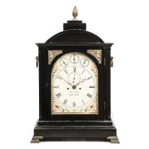 A 19th century ebonised bracket clock, the arched painted Roman dial signed Gillet and Bland,