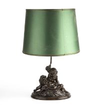 A 19th century bronze cherub group converted to a table lamp 21cm wide 9cm high excluding fittings/