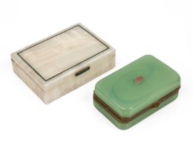 An English Art Deco onyx box with green stone inlay 15cm wide 11cm deep 4.5cm high together with a