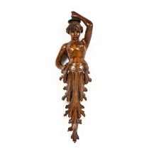 A late 19th century French walnut wall bracket of semi clad female and Acanthus form 16cm wide