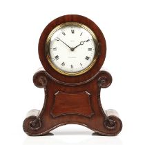 A 19th century mahogany library timepiece with convex white enamel Roman dial signed Reid,