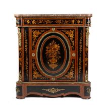 A 20th century Louis XVI style French Maison Jansen marquetry inlaid kingwood and ebony side cabinet