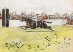 George Finch Mason (1850-1915) three horse racing gouache watercolours to include Goodwood 1898,