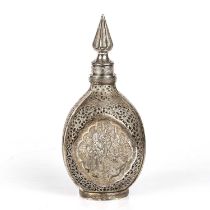 A 20th century Islamic white metal mounted bottle with engraved decoration 14cm wide 30cm high