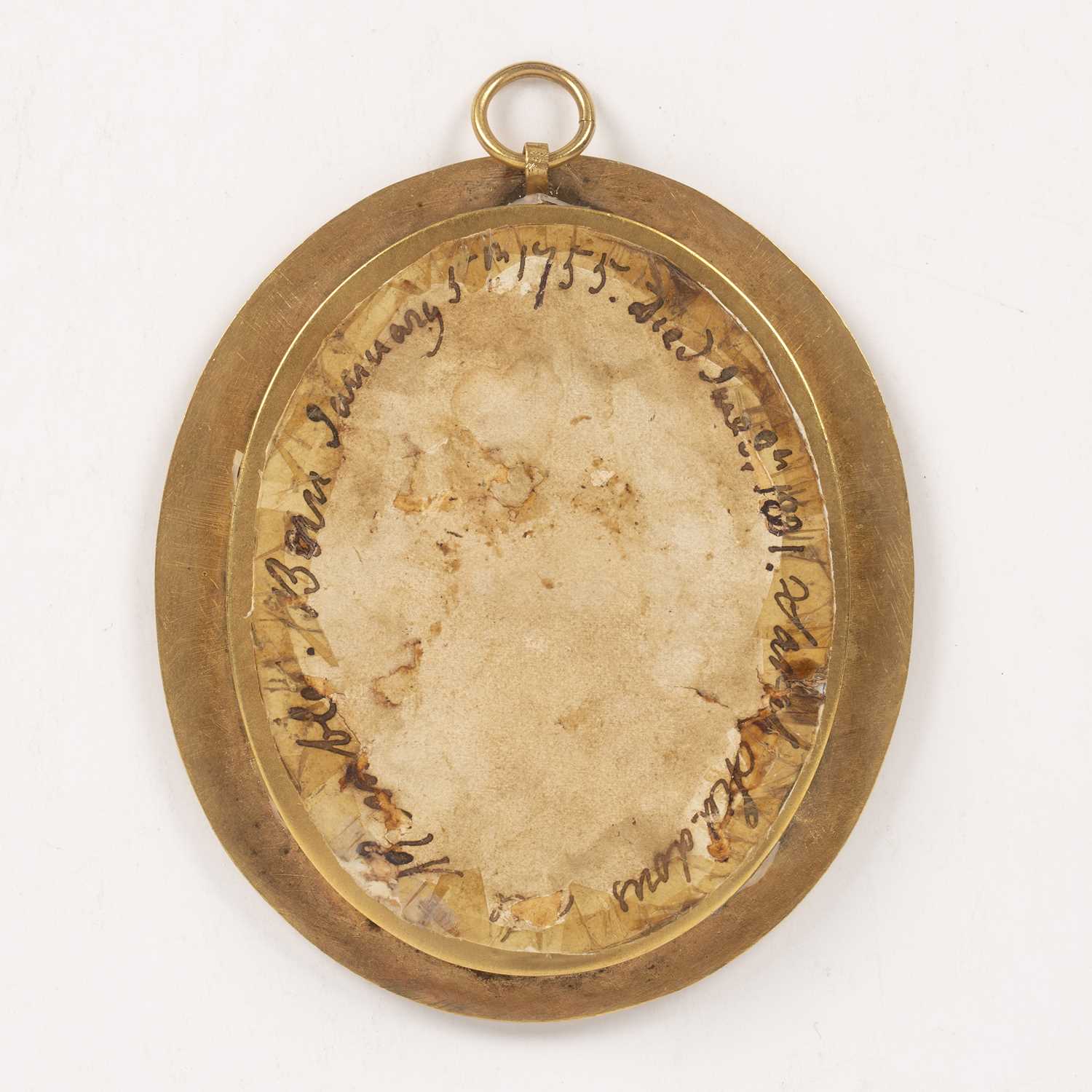 A 19th century English school, miniature oval portrait of Sarah Siddons with plaited hair and - Image 3 of 3