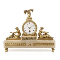 A 19th century library mantle timepiece with white enamel Roman dial, moon hands and single fusee