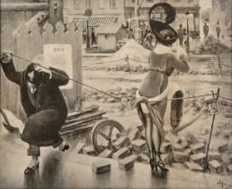Albert Guillaume (1873-1942) A WWII comic print of an urban bomb site print with a water mark and