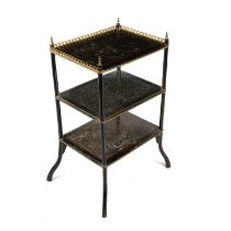 An early 20th century French etagere with inlaid brass decoration 45cm wide 34cm deep 81cm high.