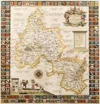 Robert Plot (1640-1696) Hand coloured map of Oxfordshire 49cm x 47cm