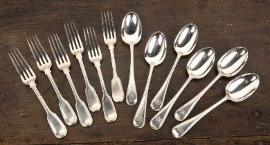 Collection of crested silver spoons and forks a set of six forks with sun engraved to the reverse of
