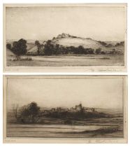 Two etchings of castles Windsor Castle and Dunster Castle, both signed lower right, each 13.5cm x