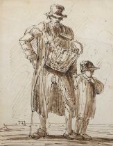 Attributed to J. J. Barker (19th Century English School) 'Study of a man and child', pen and ink,