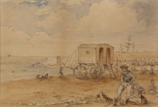 Two 18th/19th Century miniature studies Untitled: Beach Scene with Fleet of Boats, watercolour and