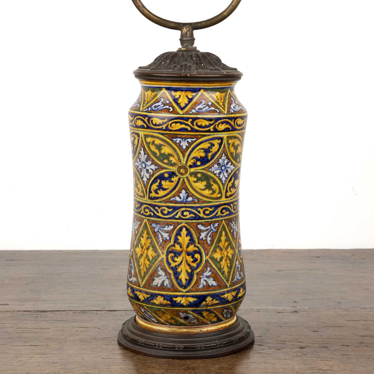 Pottery lamp in the style of a Renaissance albarello, with metal fittings, 63.5cm high With signs of - Image 3 of 3