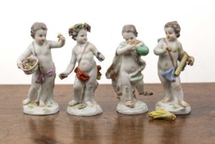 Set of four Meissen putti figures as personifications of the four seasons, each with marks to the