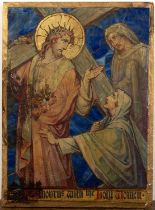 'The way of the cross' religious panel early 20th Century, painted, composite and gilded panel,