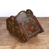 Rosewood purdonium with mounted brass details in the form of stylised flowers, the lift-up lid