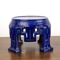 Majolica blue ground stand in the Chinese taste, with geometric decoration, with volute-style