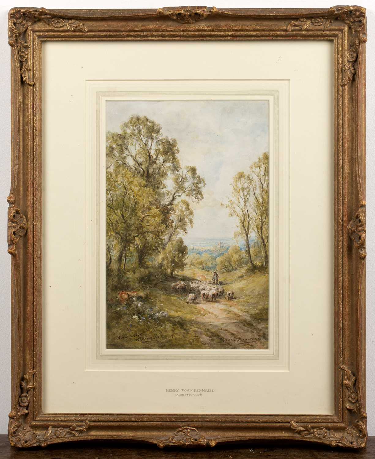 Henry John Kinnard (1861-1929) View near Winchester, watercolour, titled and signed, 27cm x 17.5cm - Image 2 of 3