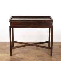 Mahogany silver table of rectangular form, with carved details, approximately 84cm wide x 45.5cm