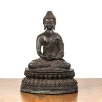 Bronze model of a seated Amitayus Buddha Chinese, the crossed-legged seated figure holding a