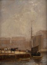 Thomas Churchyard (1798-1865) 'Working port scene', oil on panel, signed and indistictly titled to